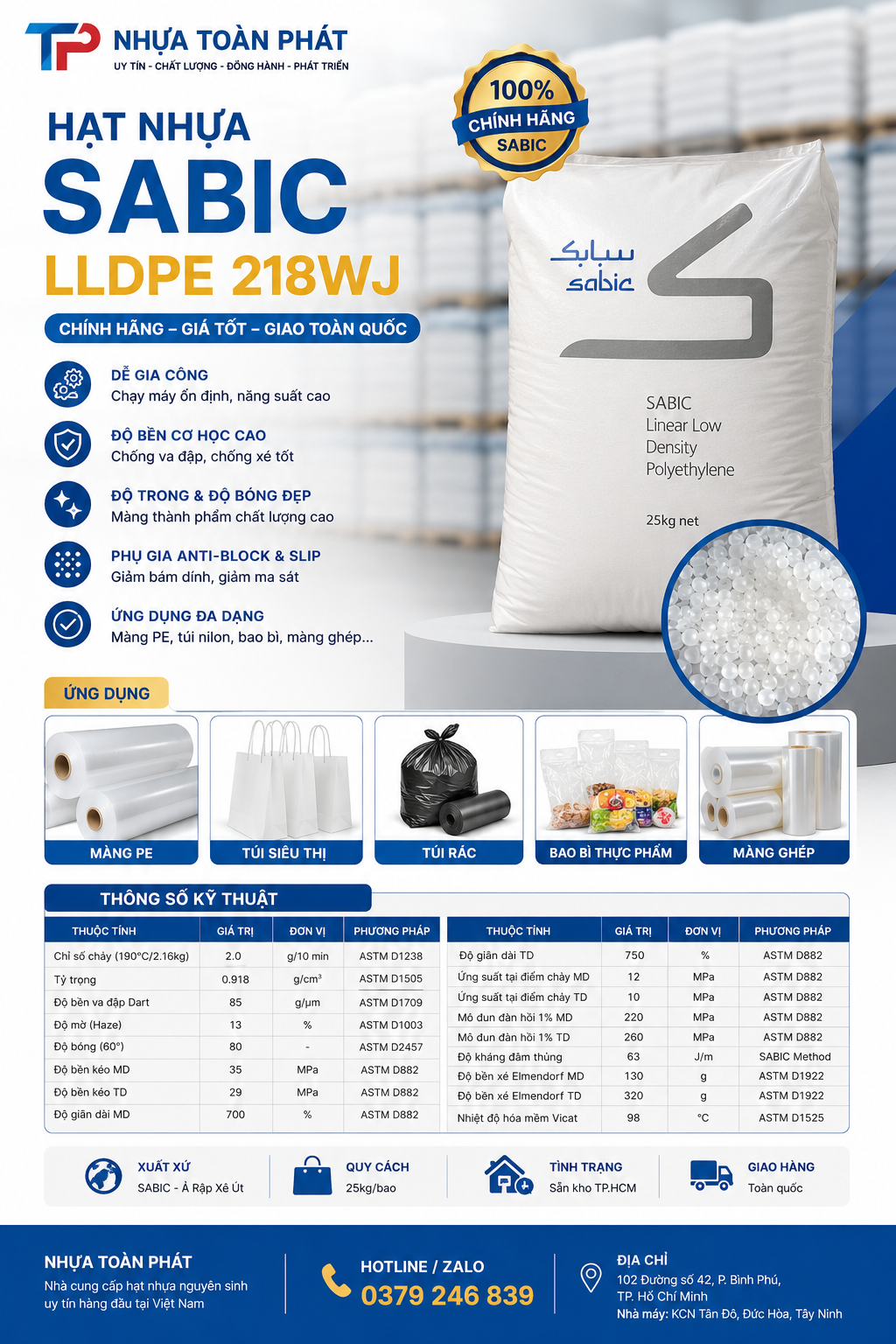 Hạt Nhựa SABIC LLDPE 218WJ Chính Hãng